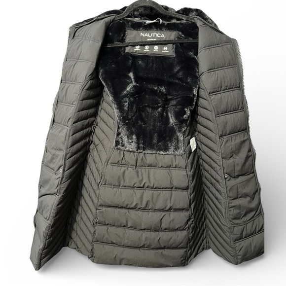 Nautica Faux Fur Accent Hooded Puffer Coat in Black - Picture 5 of 6